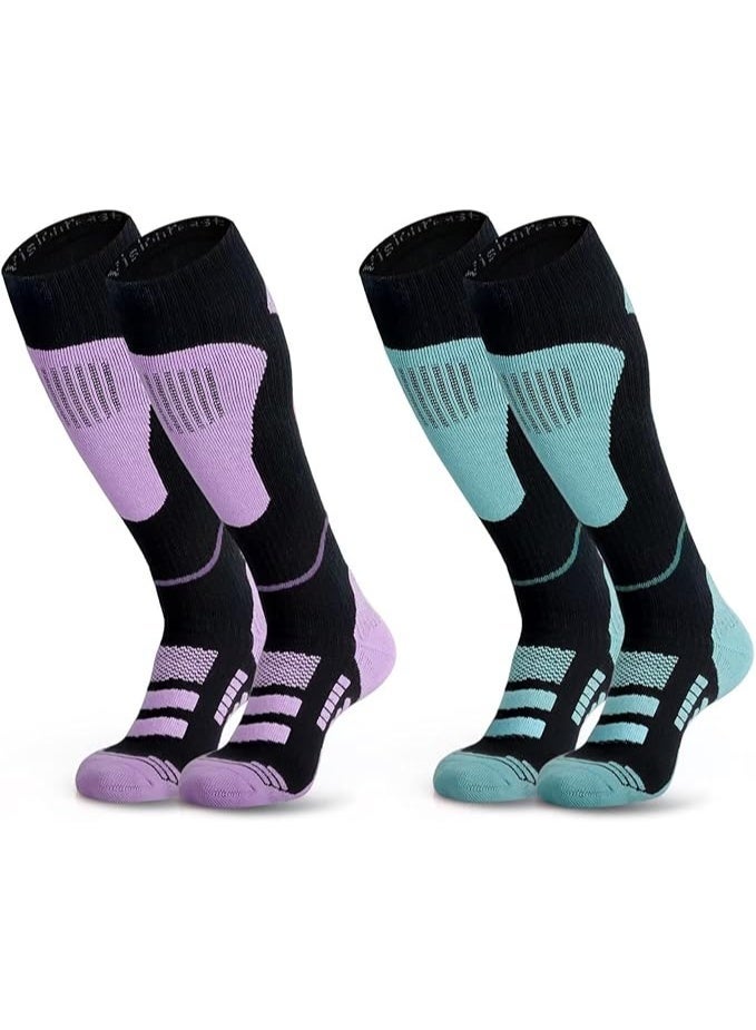 2 Pairs Merino Wool Thermal Ski Socks Men & Women Knee High Outdoor Walking Socks Breathable Compression Socks for Cold Weather, Hiking, Snowboarding （Size M)